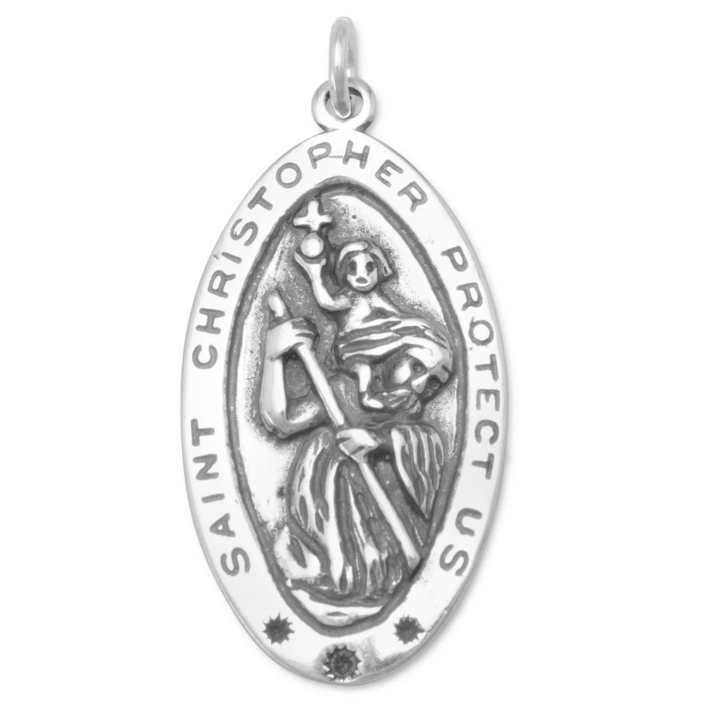 NWT Oxidized Oval Saint Christopher Charm - 925 Sterling Silver